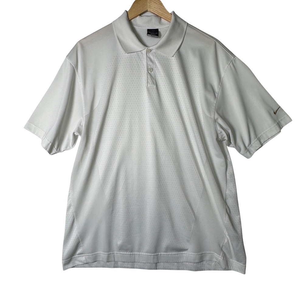 Nike Mens Size Large White Dri Fit Golf Polo Swoosh Athletic Performance